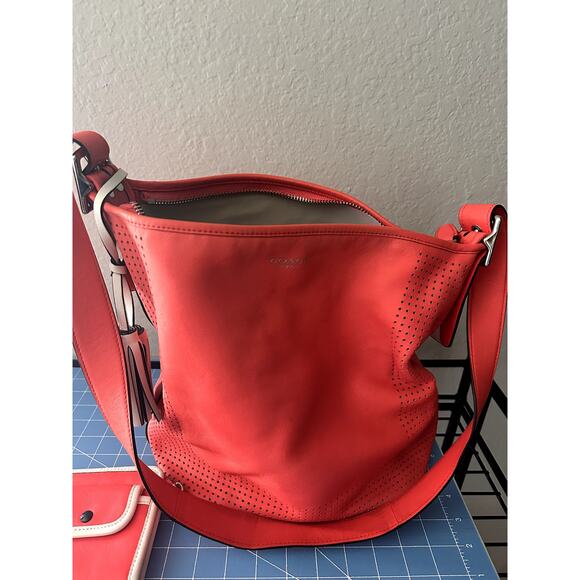 Coach Legacy Perforated Leather Hobo Bag & Matching Wallet Set - Red/Vermillion - Picture 3 of 13